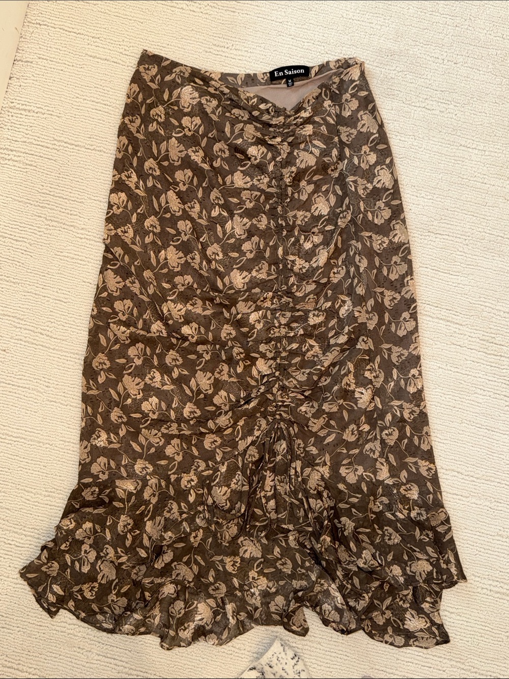 En Saison Brown Floral Ruffle Midi Skirt size medium - worn 1x
